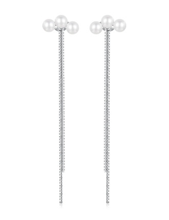 BAMOER σκουλαρίκια καρφωτά SCE1777 με πέρλες & αλυσίδα, ασήμι 925, ασημί