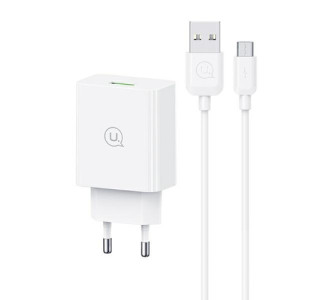 USAMS φορτιστής τοίχου SCXLTZ01 με καλώδιο micro USB, USB, 18W, λευκός