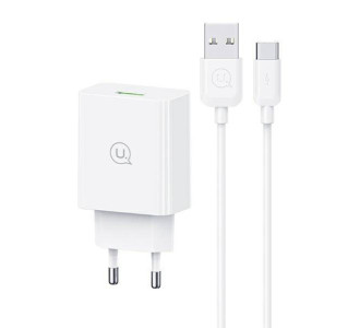 USAMS φορτιστής τοίχου SCXLTZ02 με καλώδιο USB-C, USB, 18W, λευκός