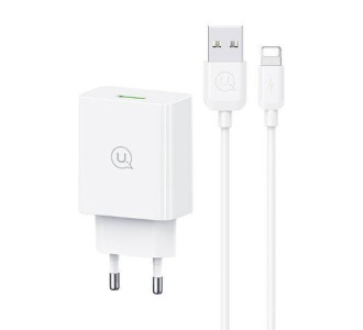 USAMS φορτιστής τοίχου SCXLTZ03 με καλώδιο Lightning, USB, 18W, λευκός