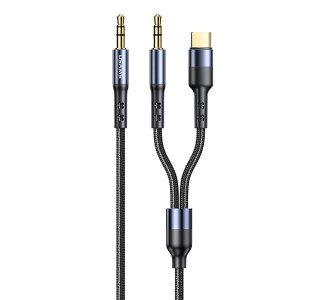 USAMS καλώδιο ήχου 3.5mm σε USB-C & 3.5mm US-SJ555, 1.2m, μαύρο