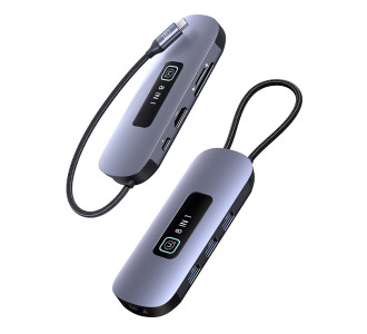 USAMS docking station US-SJ643, 8 θυρών, USB-C, 4K, 100W PD, LAN, γκρι