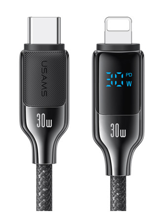 USAMS καλώδιο Lightning σε USB-C SJ741, 30W, 480Mbps, 1.2m, μαύρο