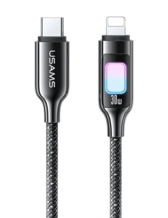 USAMS καλώδιο Lightning σε USB-C SJ749, 30W, 480Mbps, 1.2m, μαύρο