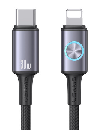 USAMS καλώδιο Lightning σε USB-C SJ753, 30W, 480Mbps, 1.2m, μαύρο