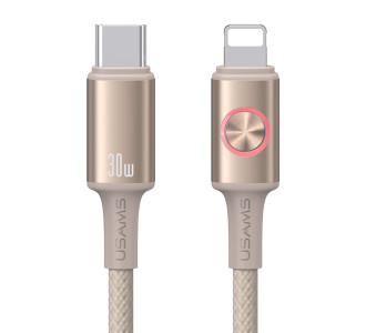 USAMS καλώδιο Lightning σε USB-C SJ753, 30W, 480Mbps, 1.2m, μπεζ
