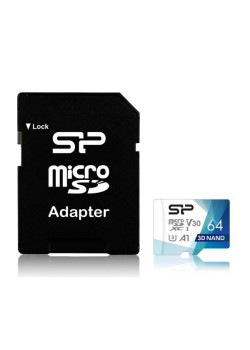 SILICON POWER κάρτα μνήμης microSDXC Superior Pro, 64GB, Class 10 UHS-I U3 A1 V30