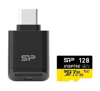 SILICON POWER κάρτα μνήμης microSDXC Inspire με card reader, 128GB, C10 UHS-I U3 V30 A2