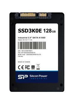 SILICON POWER industrial 2.5" SATA III SSD SSD3K0E, 128GB, 540/520MBps, 3D TLC, -20~75 °C