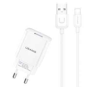 USAMS φορτιστής τοίχου T21OCLN01 με καλώδιο Lightning, USB 2.1A, λευκός
