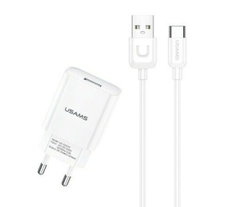 USAMS φορτιστής τοίχου T21OCTC01 με καλώδιο USB-C, USB 2.1A, λευκός