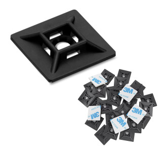 POWERTECH βάσεις δεματικών καλωδίων TIES-081, 3M αυτοκόλλητο, 2.82x2.82cm, μαύρο, 50τμχ