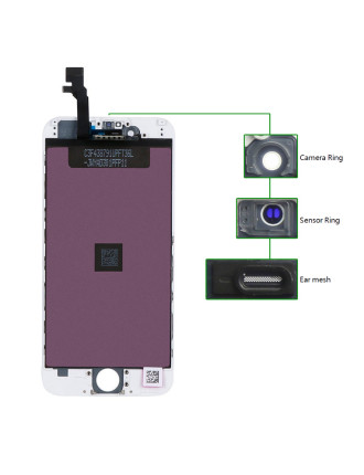 TIANMA High Copy LCD για iPhone 6G, Camera-Sensor ring, ear mesh, White