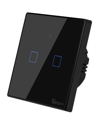 SONOFF smart διακόπτης ΤΧ-T3EU2C, αφής, Wi-Fi, διπλός, μαύρος