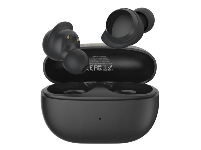 CELEBRAT earphones με θήκη φόρτισης TWS-W28, True Wireless, Φ6mm, μαύρα
