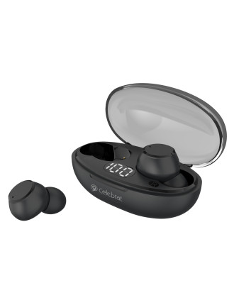 CELEBRAT earphones με θήκη φόρτισης TWS-W32, True Wireless, Φ8mm, μαύρα