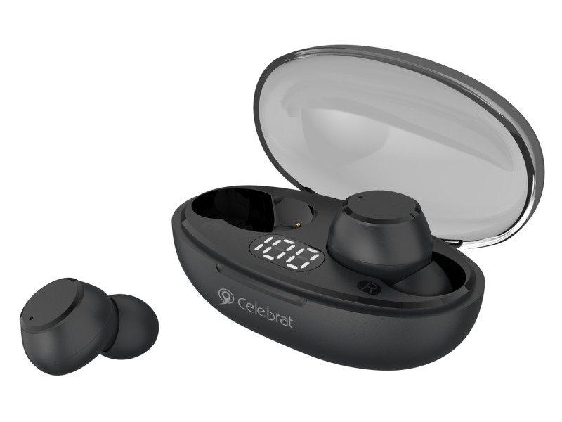 CELEBRAT earphones με θήκη φόρτισης TWS-W32, True Wireless, Φ8mm, μαύρα