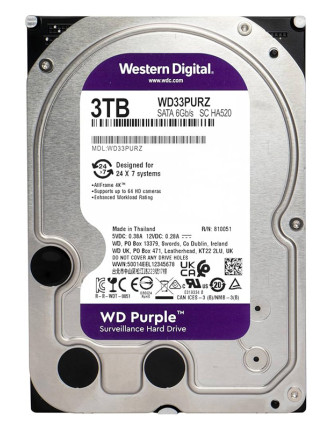 WD σκληρός δίσκος 3.5" Purple Surveillance 3TB, 256MB, 5400RPM, SATA III