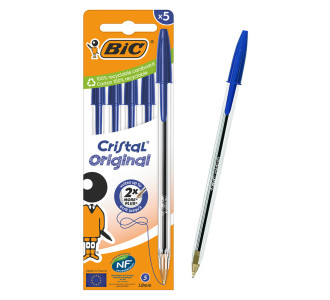 BIC στυλό διαρκείας ballpoint Cristal Original, 1mm μύτη, μπλε, 5τμχ