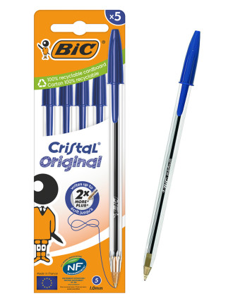 BIC στυλό διαρκείας ballpoint Cristal Original, 1mm μύτη, μπλε, 5τμχ