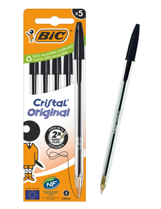 BIC στυλό διαρκείας ballpoint Cristal Original, 1mm μύτη, μαύρο, 5τμχ