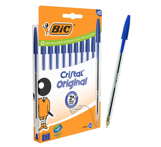 BIC στυλό διαρκείας ballpoint Cristal Original, 1mm μύτη, μπλε, 10τμχ