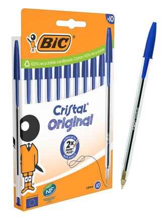 BIC στυλό διαρκείας ballpoint Cristal Original, 1mm μύτη, μπλε, 10τμχ