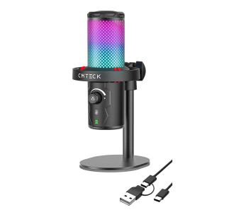 CMTECK επιτραπέζιο μικρόφωνο XM560, καρδιοειδές, USB/USB-C, RGB LED, μαύρο CMTECK επιτραπέζιο μικρόφωνο XM560, καρδιοειδές, USB/USB-C, RGB LED, μαύρο