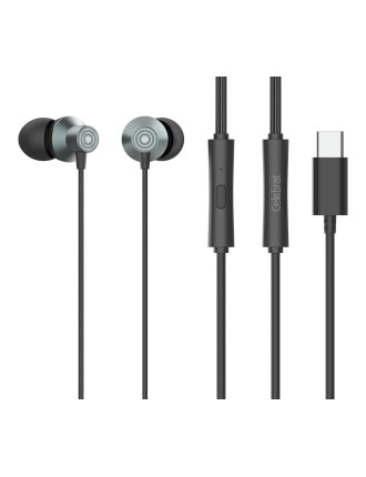 CELEBRAT earphones με μικρόφωνο D15, USB-C σύνδεση, Φ10mm, 1.2m, μαύρα