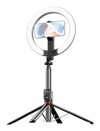 USAMS φωτιστικό δαχτυλίδι LED ZB323 με τρίποδο & βάση smartphone, μαύρο